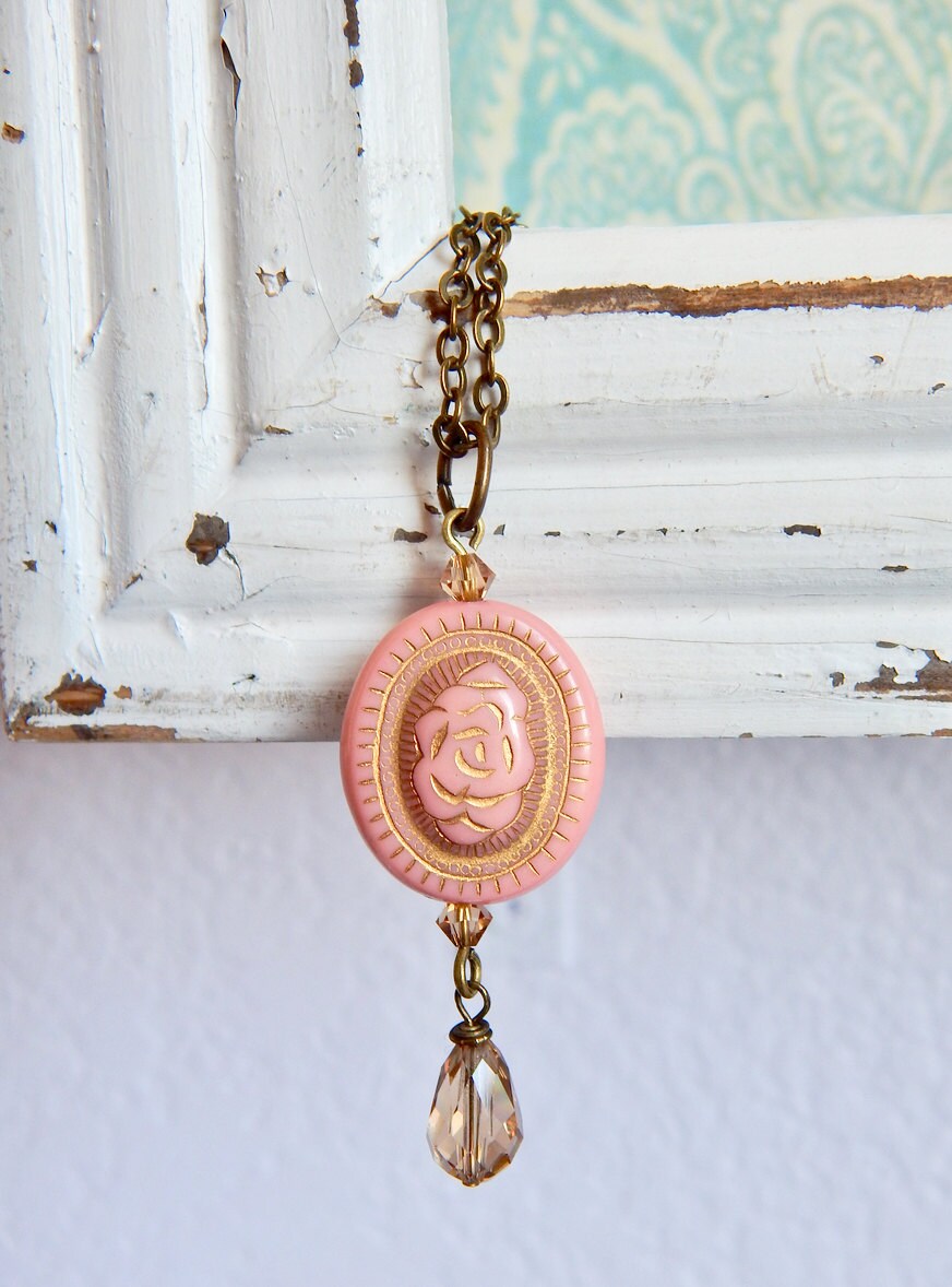 Rose necklace - pink rose necklace