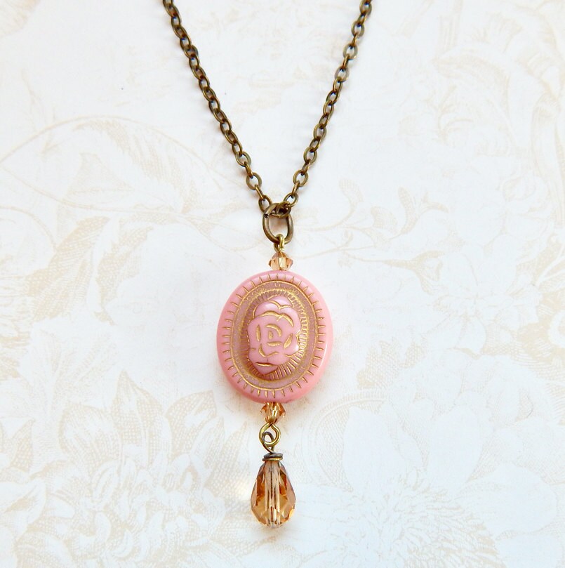 Rose necklace - pink rose necklace