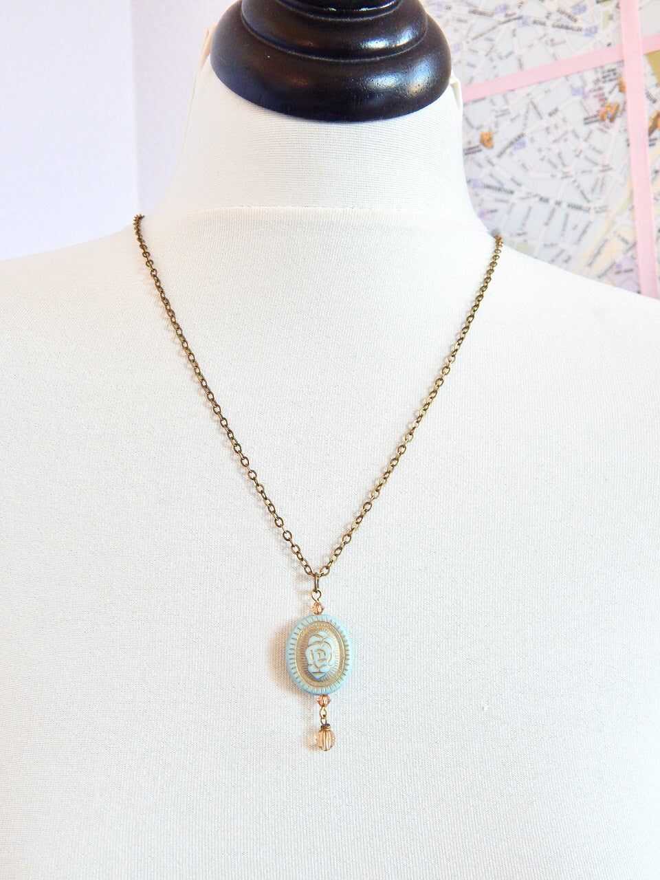 Rose necklace - blue rose necklace