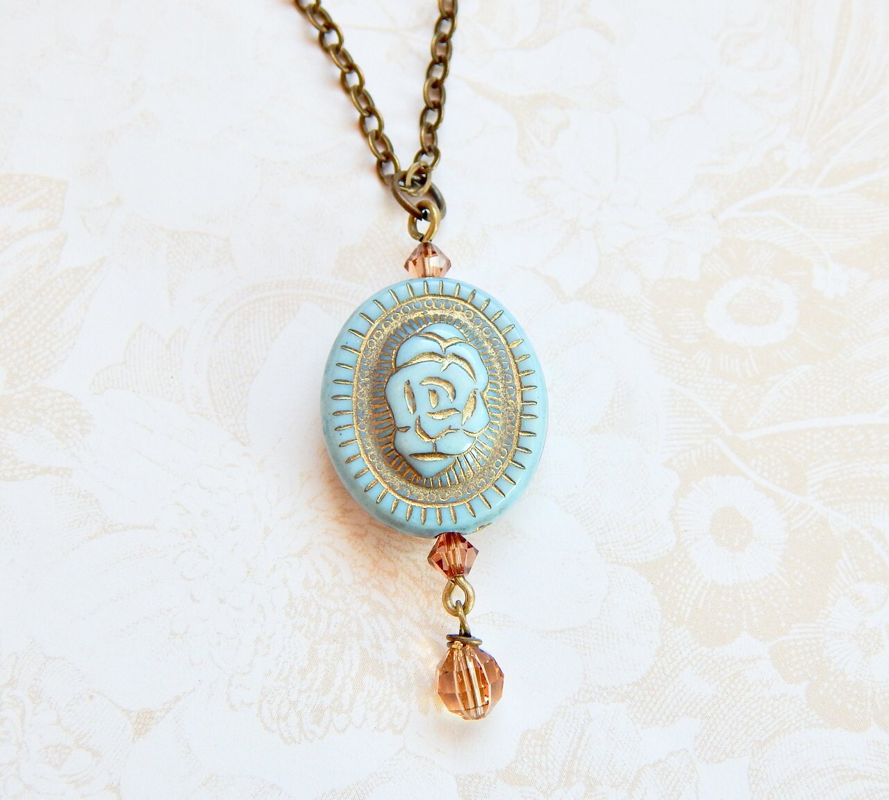 Rose necklace - blue rose necklace