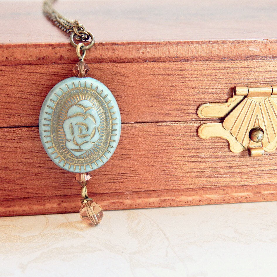 Rose necklace - blue rose necklace