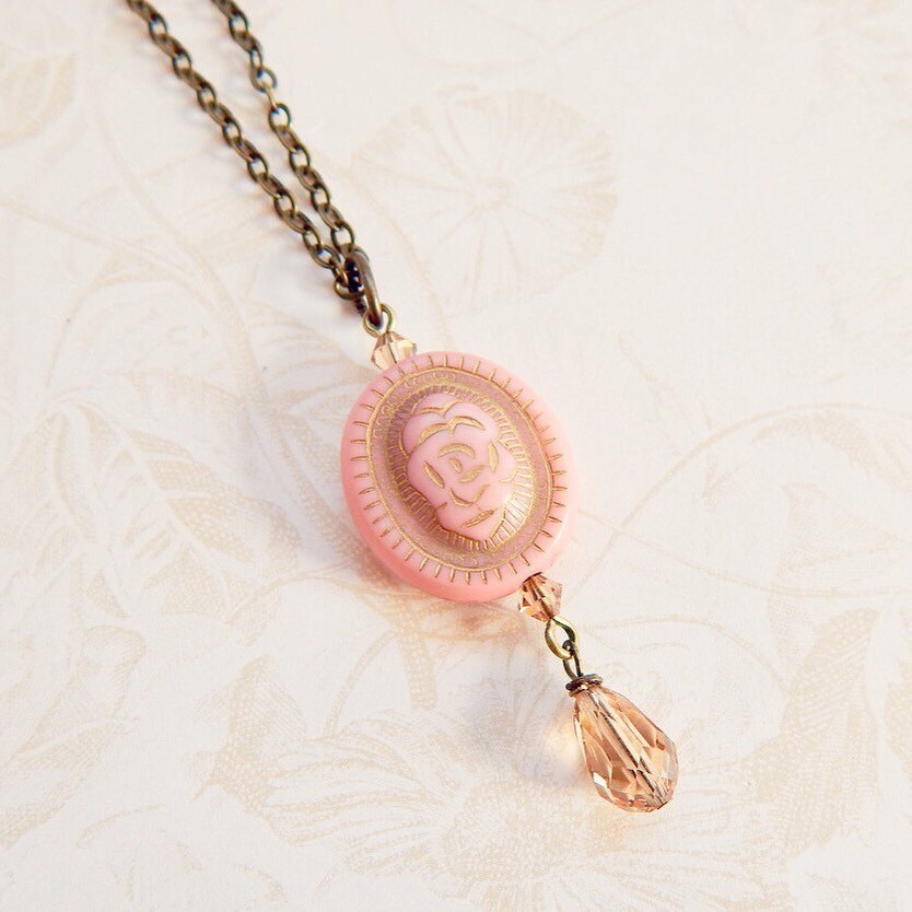 Rose necklace - pink rose necklace
