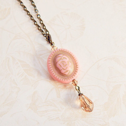 Rose necklace - pink rose necklace