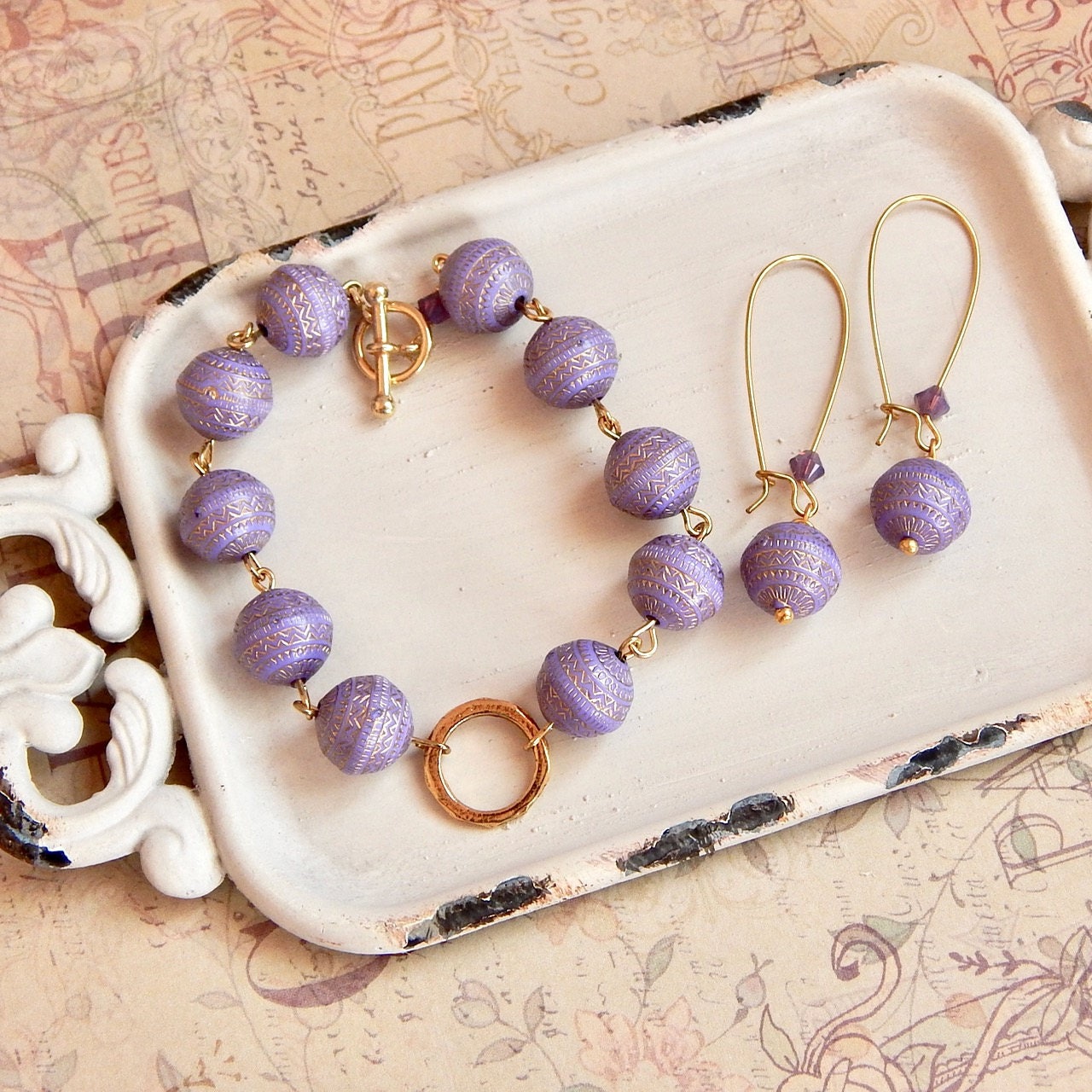 Josephine - lavender beaded bracelet and earring set.