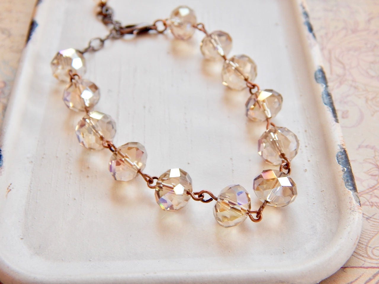 Helen - champagne crystal bracelet - beaded bracelet - copper bracelet - rondelle bracelet