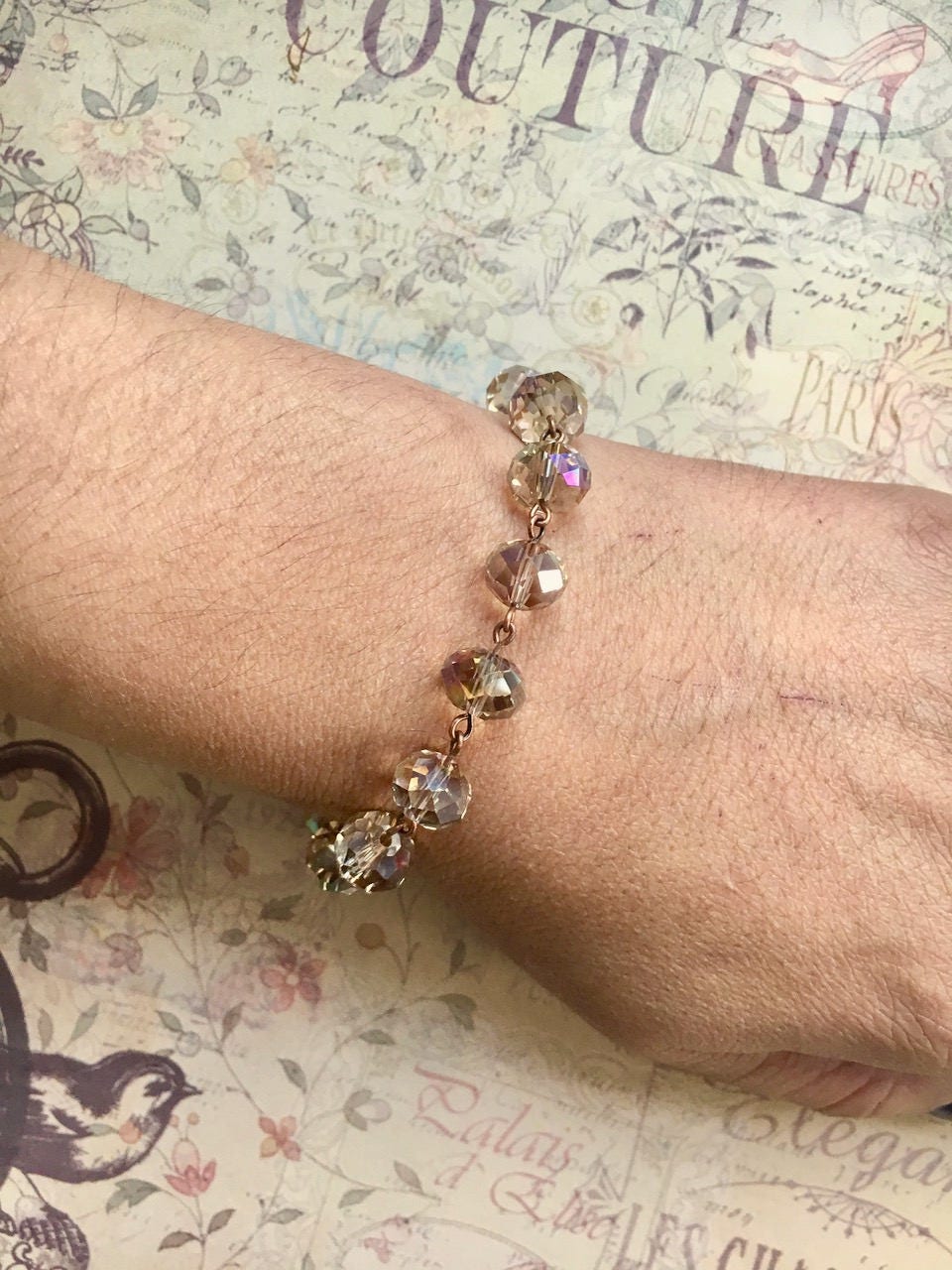 Helen - champagne crystal bracelet - beaded bracelet - copper bracelet - rondelle bracelet