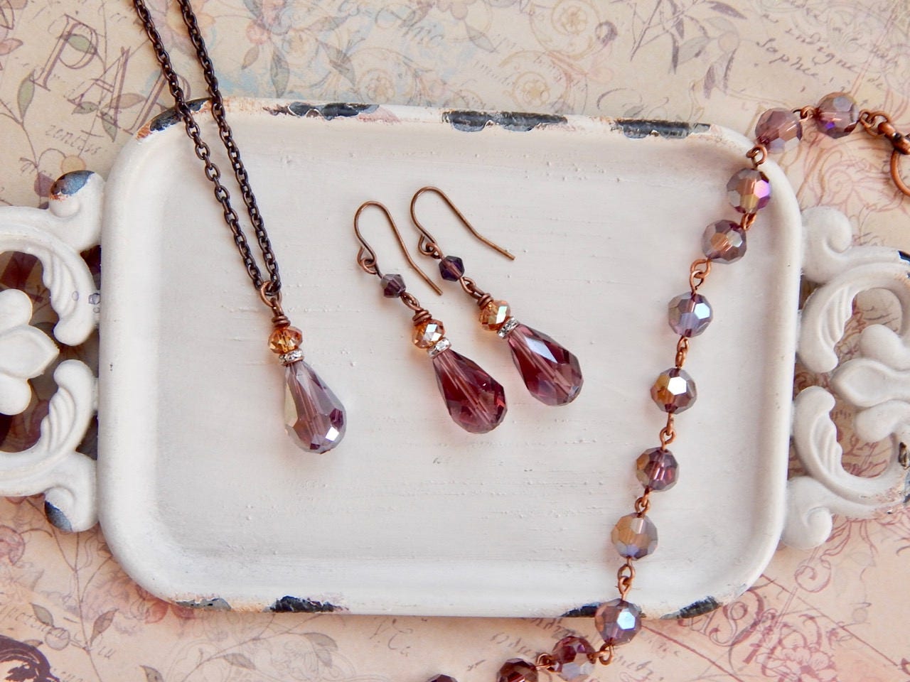 Arlena II - purple and copper teardrop necklace