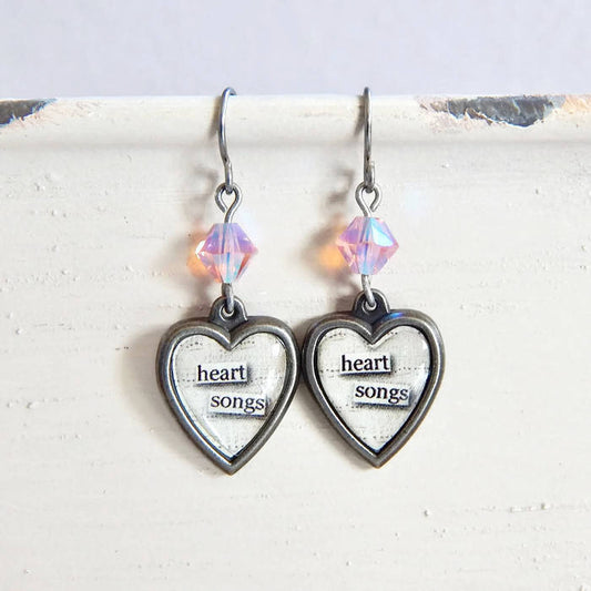 Valentine's Day heart earrings - heart songs - crystal heart earrings - pink crystal