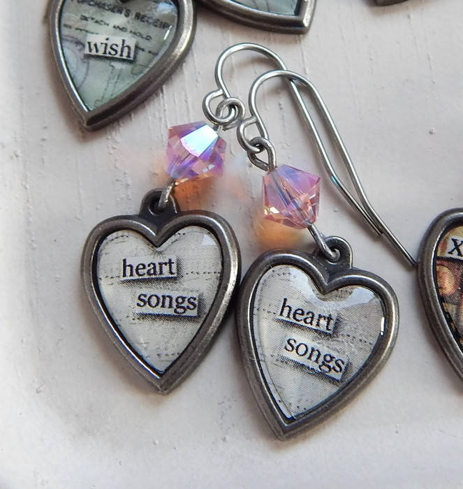 Valentine's Day heart earrings - heart songs - crystal heart earrings - pink crystal