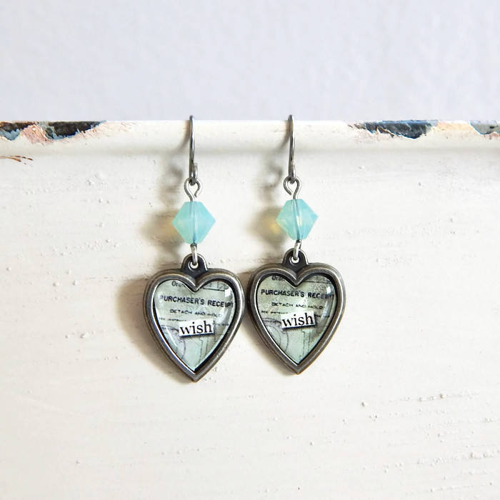 Wish earrings - Inspirational earrings - opal crystal - charm earrings - graduation gift