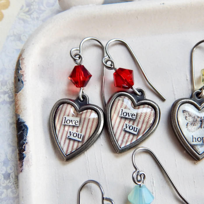 Valentine's Day heart earrings - Love You stripe earrings