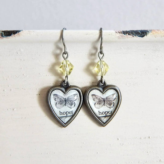Hope butterfly earrings - Inspirational earrings - hope earrings - yellow crystal - charm earrings