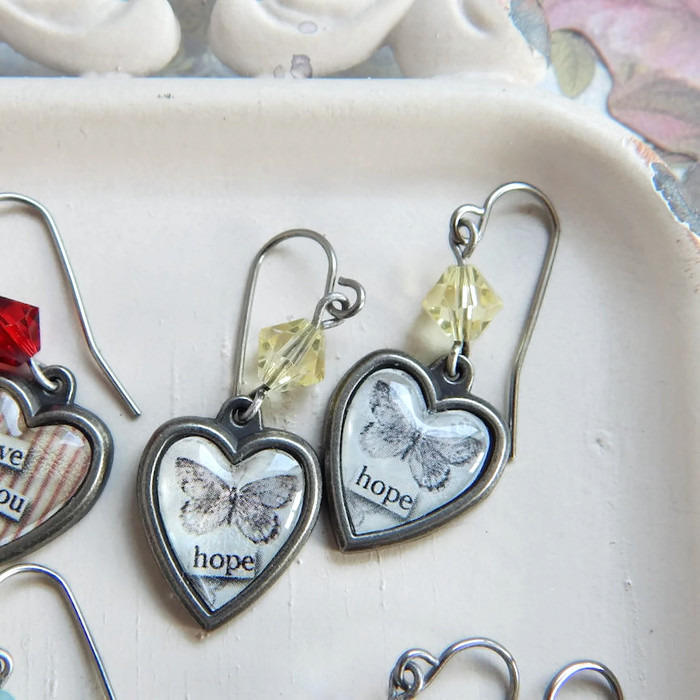 Hope butterfly earrings - Inspirational earrings - hope earrings - yellow crystal - charm earrings