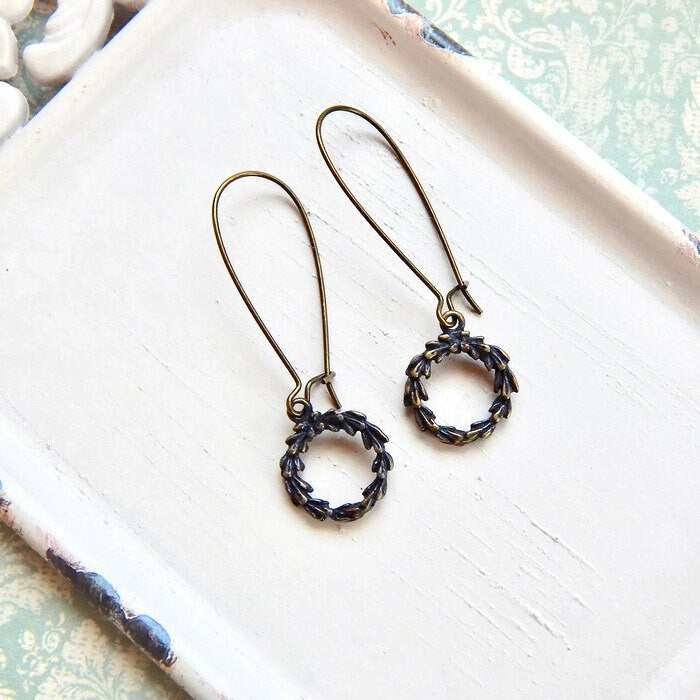 Lauren II - wreath earrings in antique brass - hoop earrings - graduation - brass wreath earrings - laurel wreath