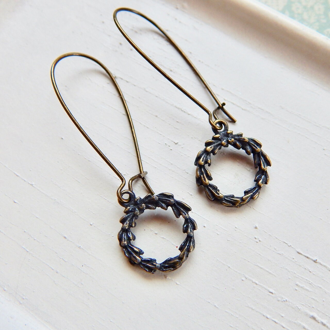 Lauren II - wreath earrings in antique brass - hoop earrings - graduation - brass wreath earrings - laurel wreath