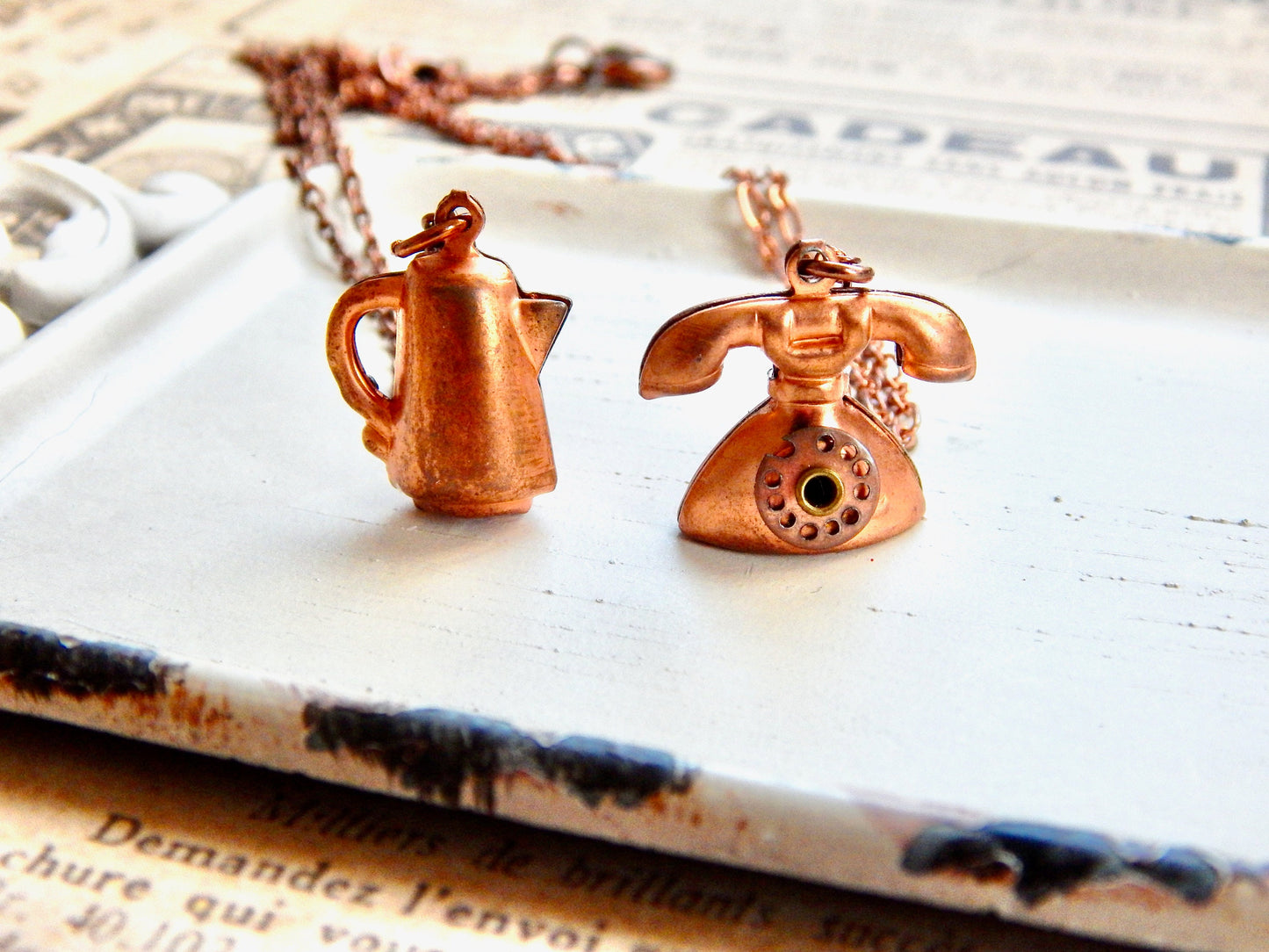 Relics of the past - Rotary phone or coffee pot charm necklace