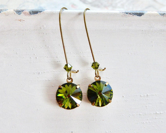 Olivine green Swarovski crystal earrings