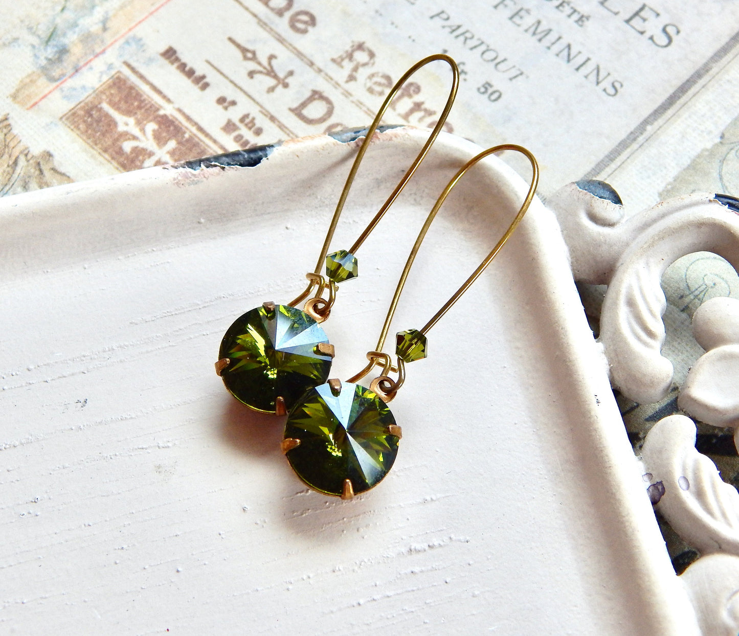 Olivine green Swarovski crystal earrings