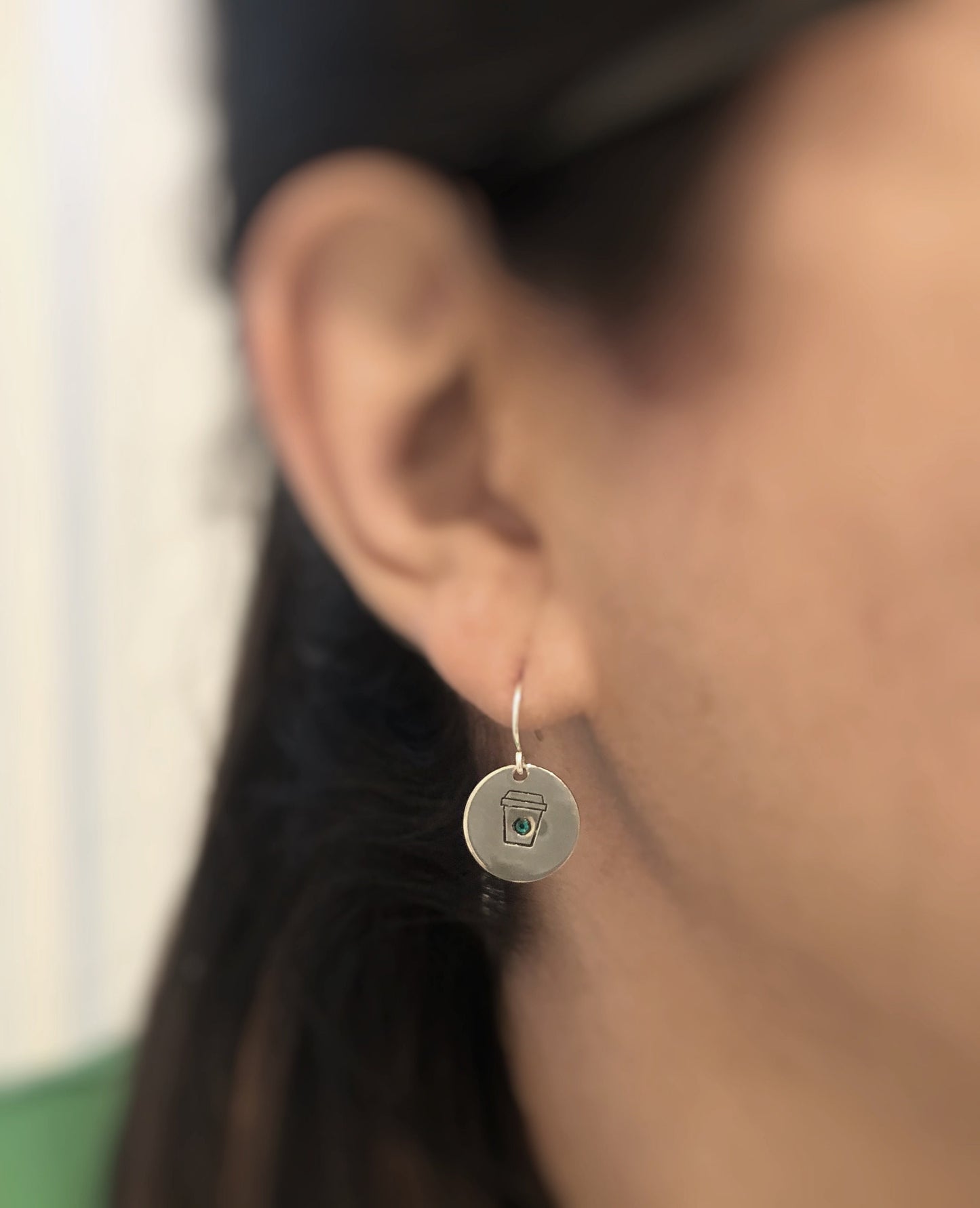 Coffee cup earrings - hand stamped earrings