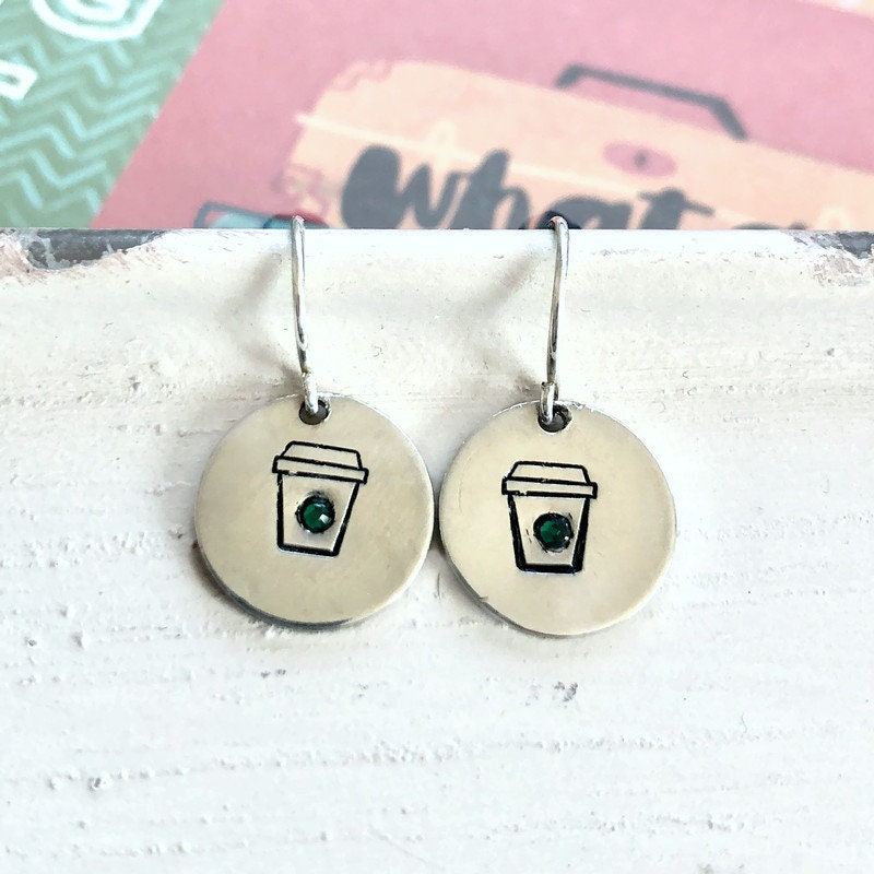 Coffee cup earrings - hand stamped earrings