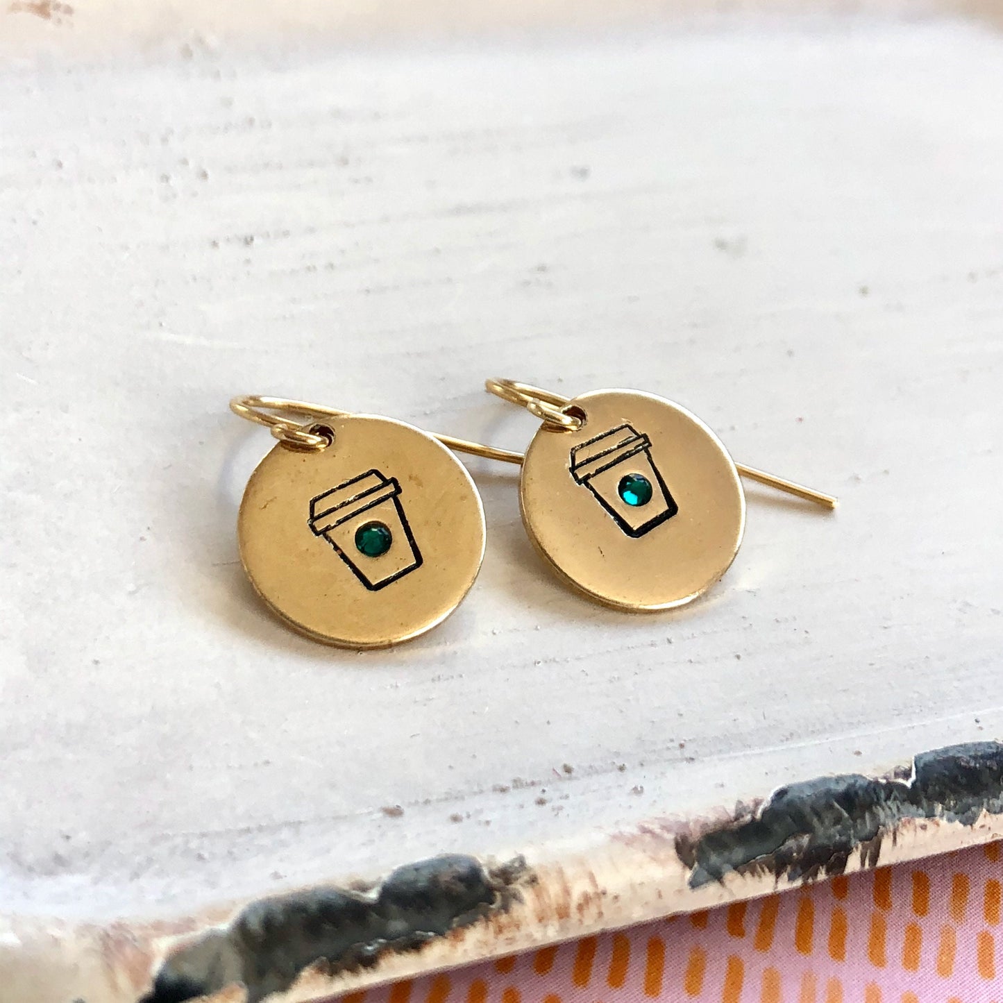 Coffee cup earrings - hand stamped earrings