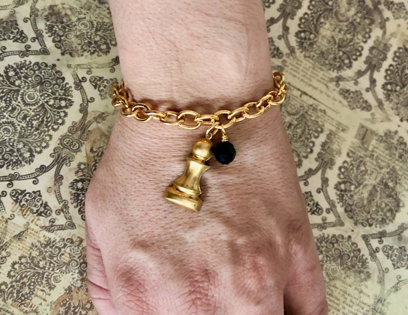 Pawn chess piece bracelet - pawn chess charm  - vintage charm - Ches charm bracelet