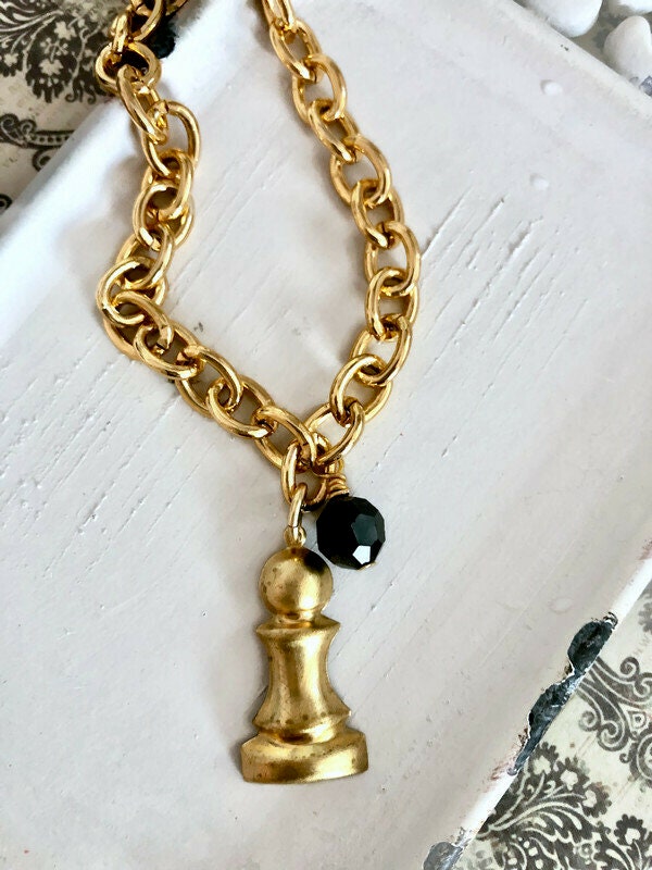 Pawn chess piece bracelet - pawn chess charm  - vintage charm - Ches charm bracelet
