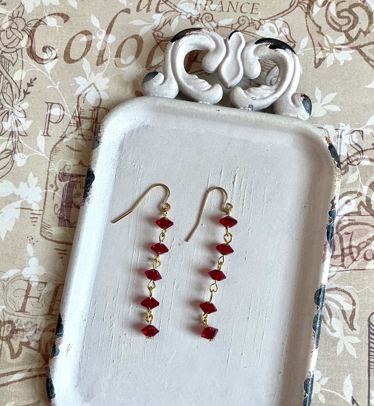 Red and gold crystal earrings made with vintage Swarovski crystal