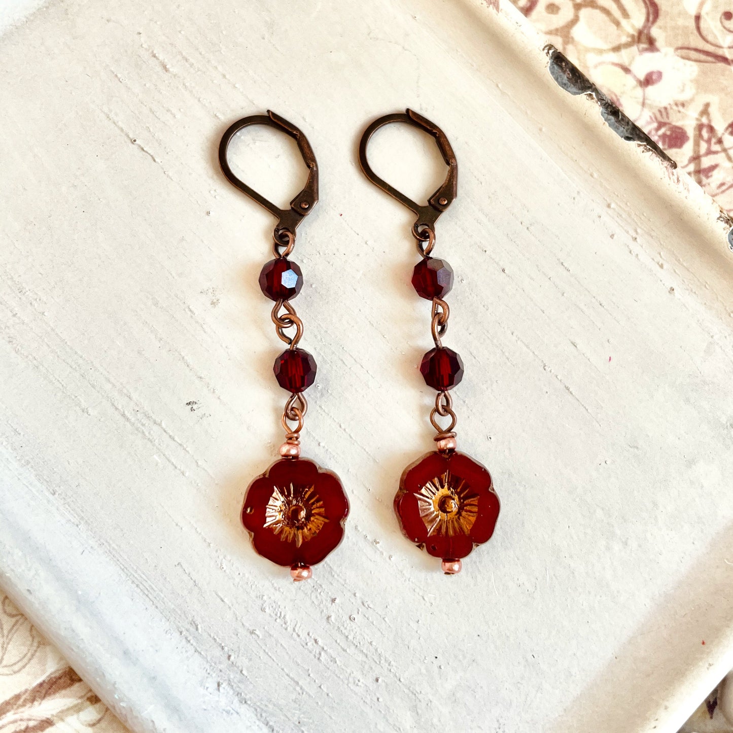 Red flower earrings