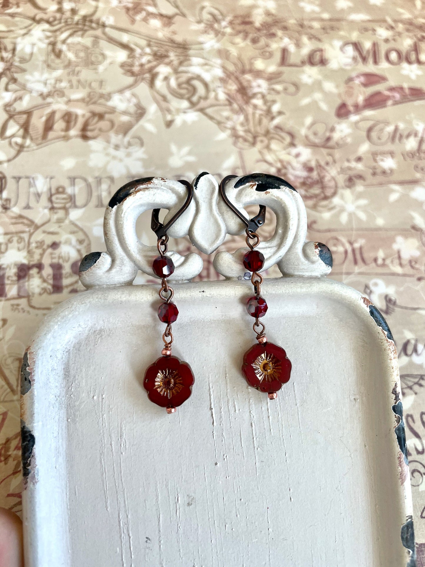 Red flower earrings