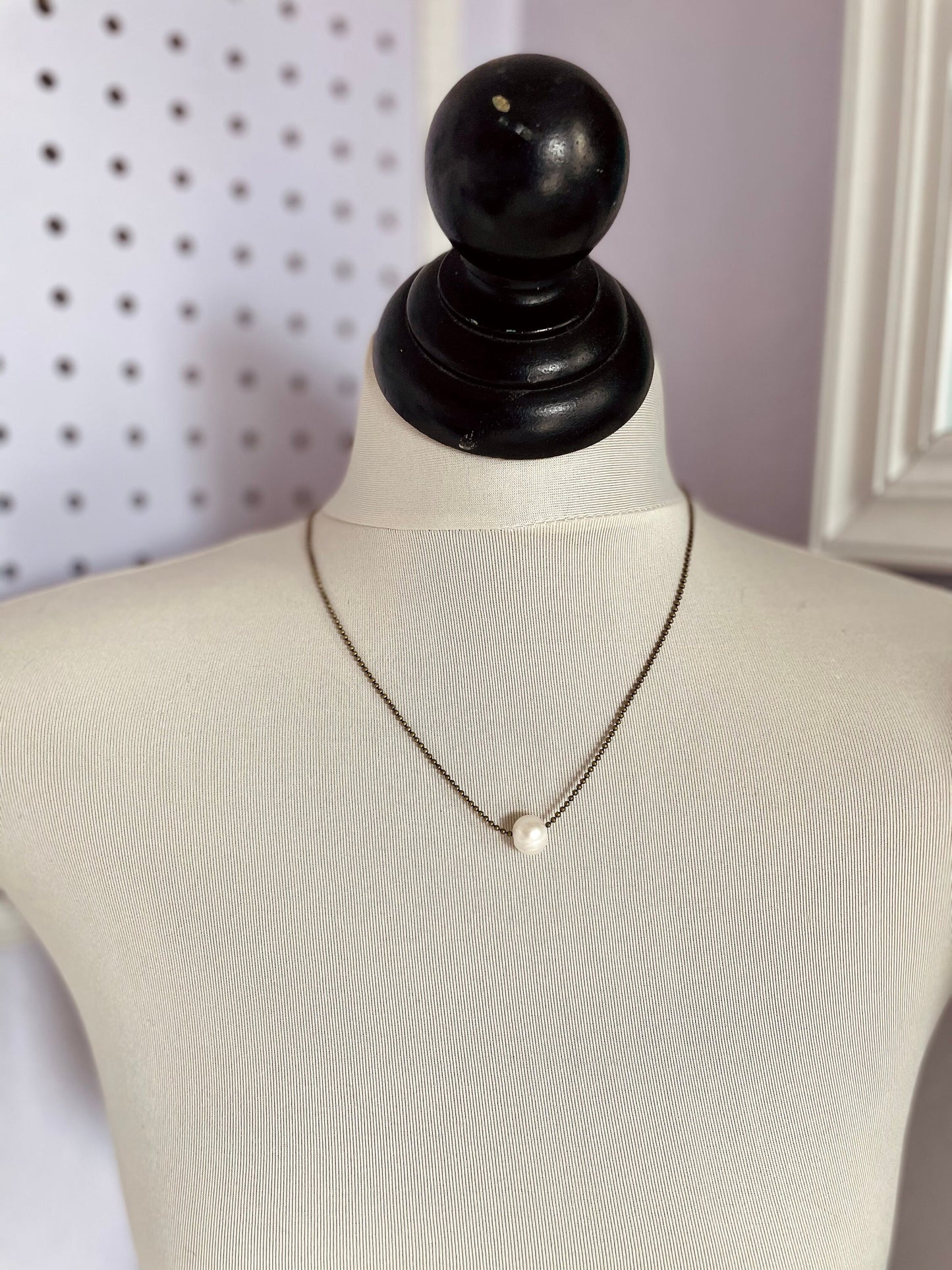 Pearl and antique brass ball chain necklace