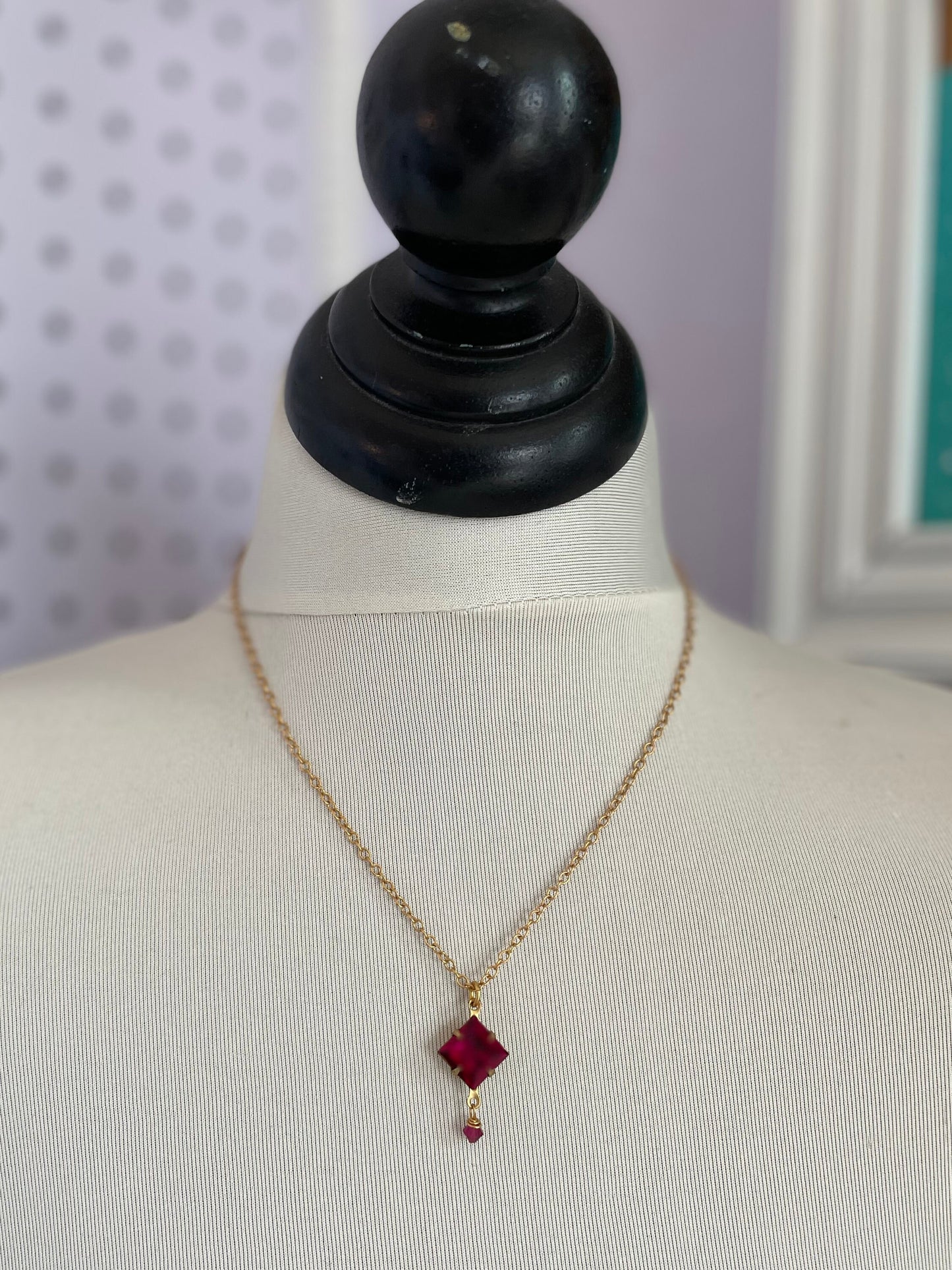 Vintage square Swarovski crystal in ruby red