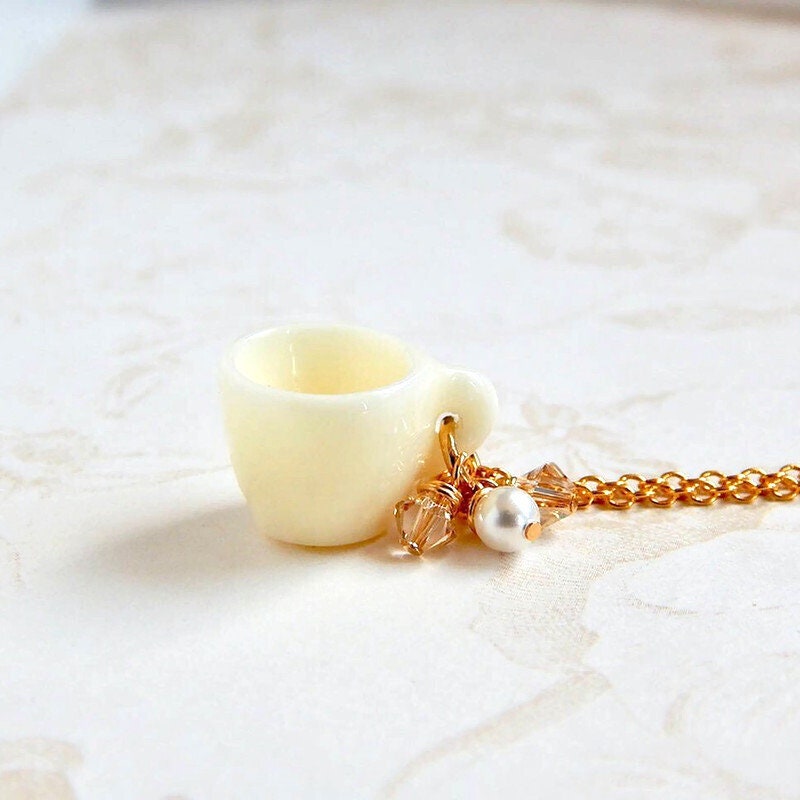Miniature Tea cup Necklace - Little Cup of Spring