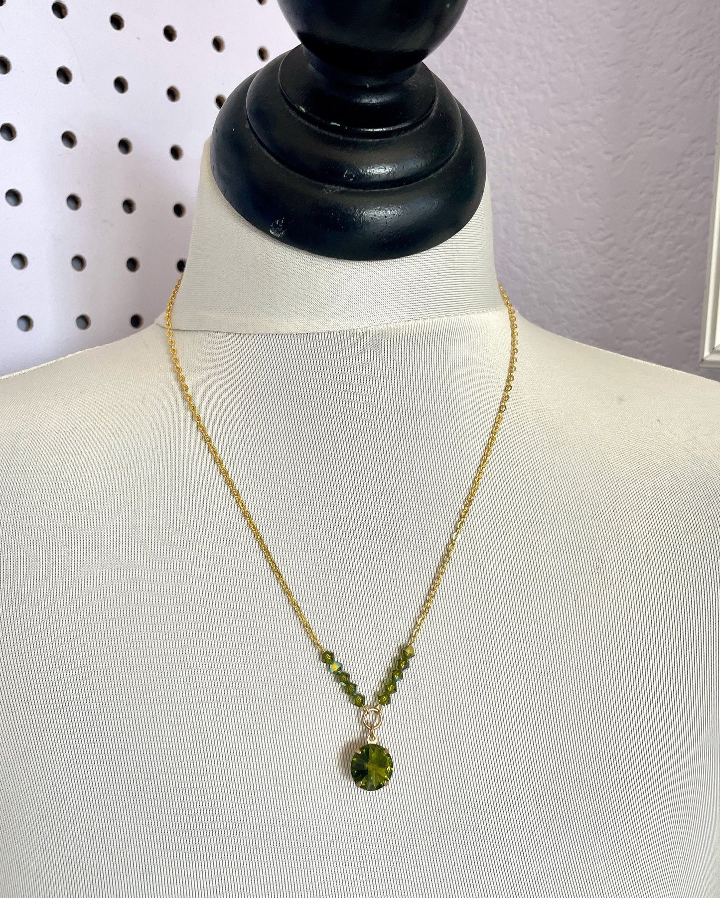 Olive green crystal necklace - olive green necklace