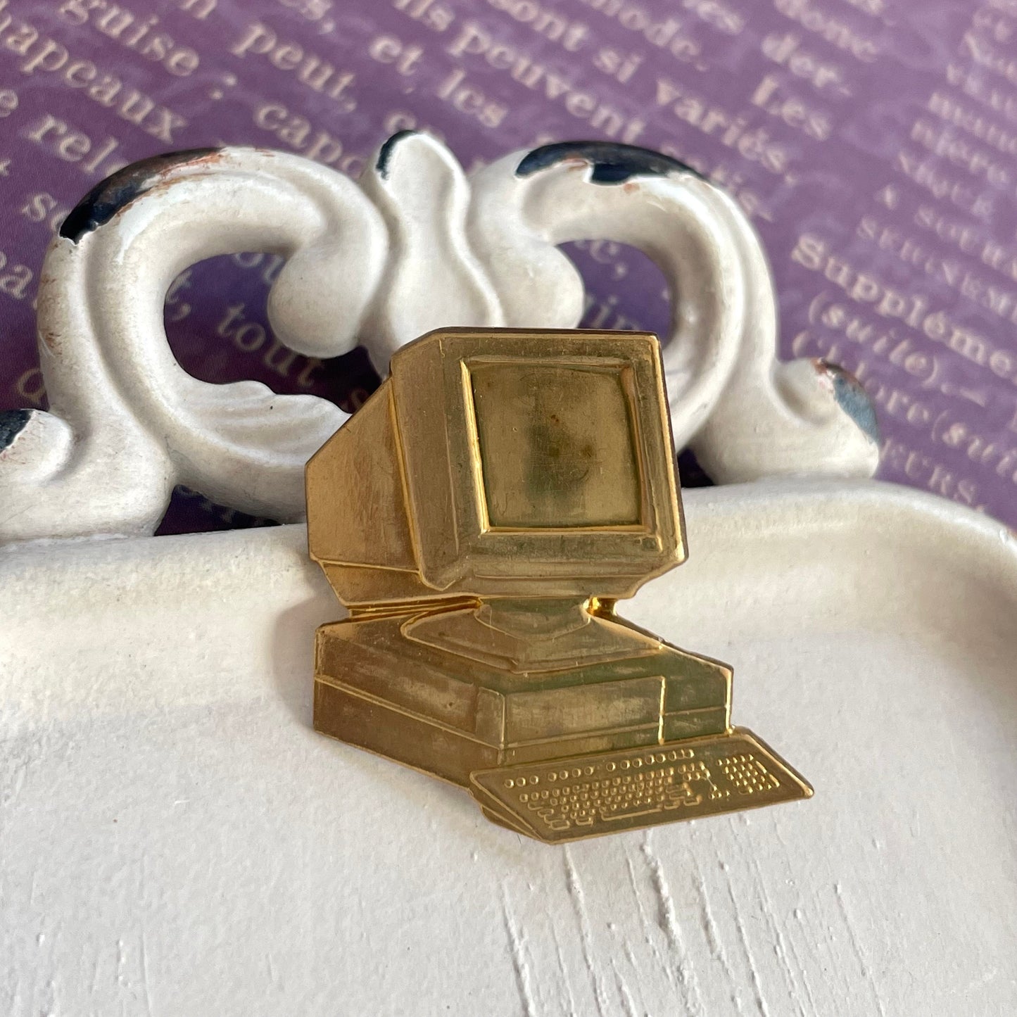 Steve - Vintage Brass desktop Computer pin