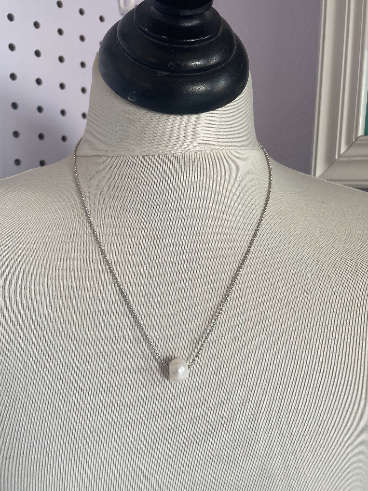 Pearl and antique brass ball chain necklace