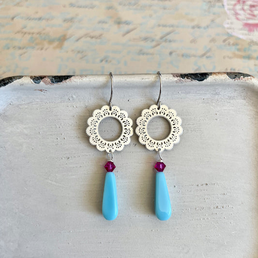 Turquoise Lace flower earrings
