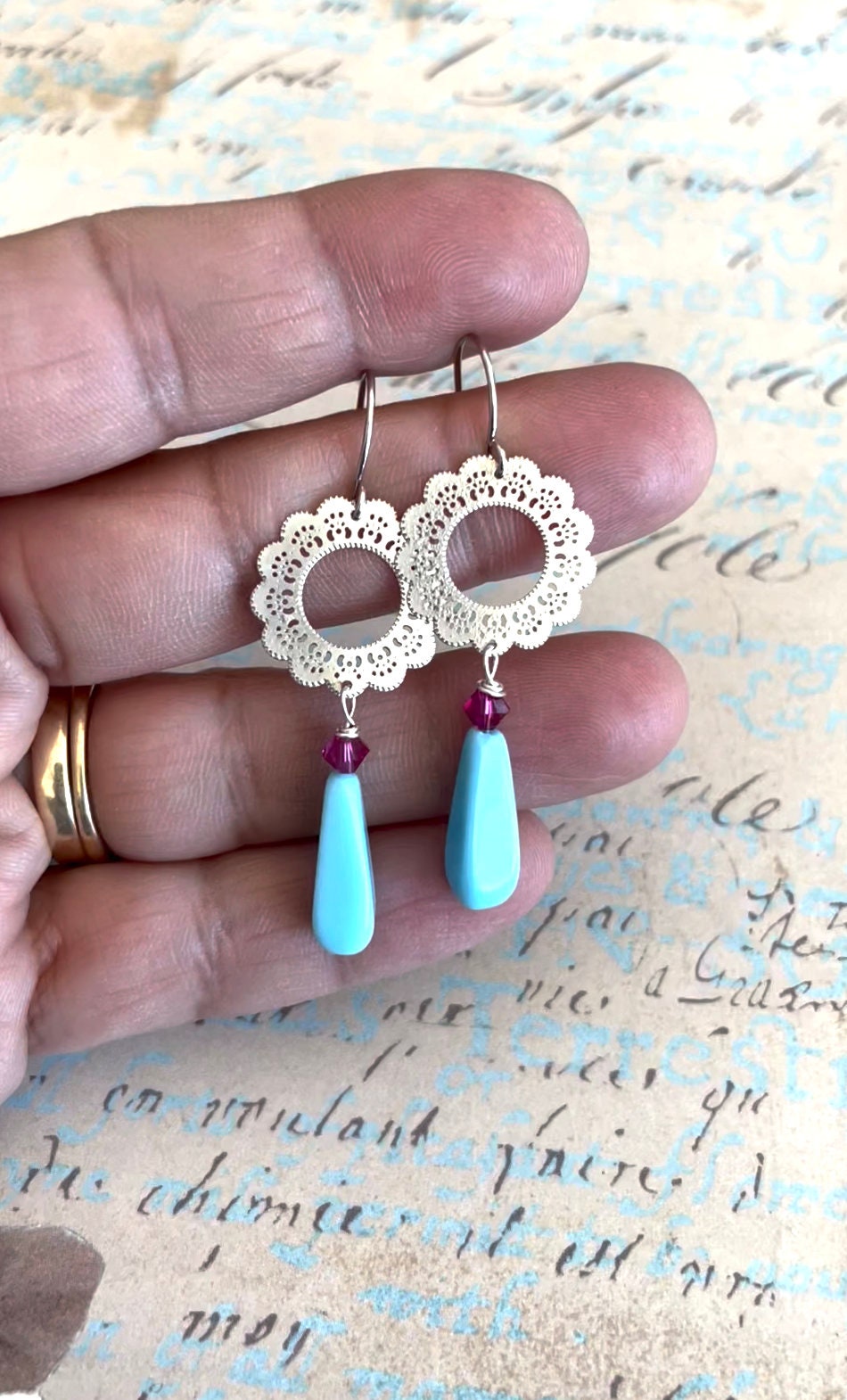 Turquoise Lace flower earrings