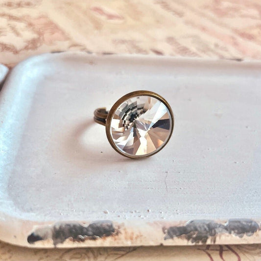 Large round clear Swarovski Crystal ring