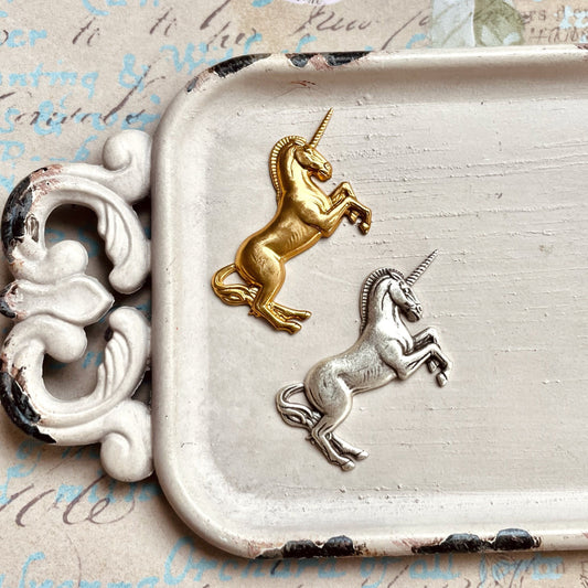 Magic - Vintage brass - silver Unicorn pin