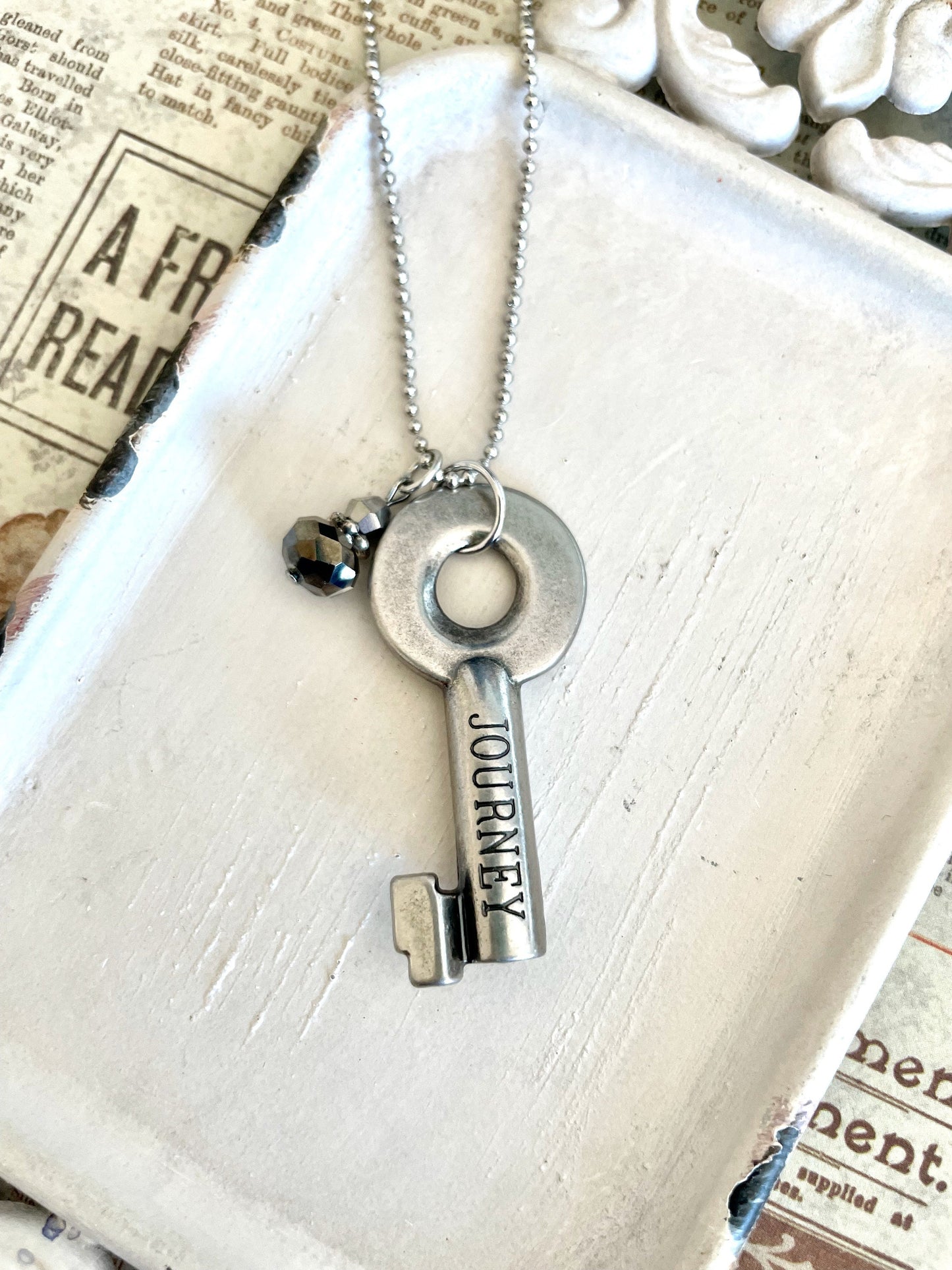 Journey Key - Antique Style Key Necklace Crystals -  Key Necklace