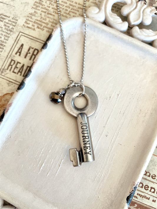 Journey Key - Antique Style Key Necklace Crystals -  Key Necklace