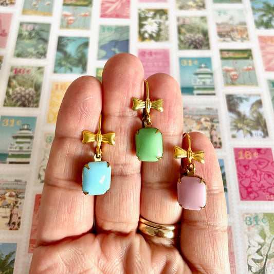 Eva - vintage glass pastel bow earrings your choice of color