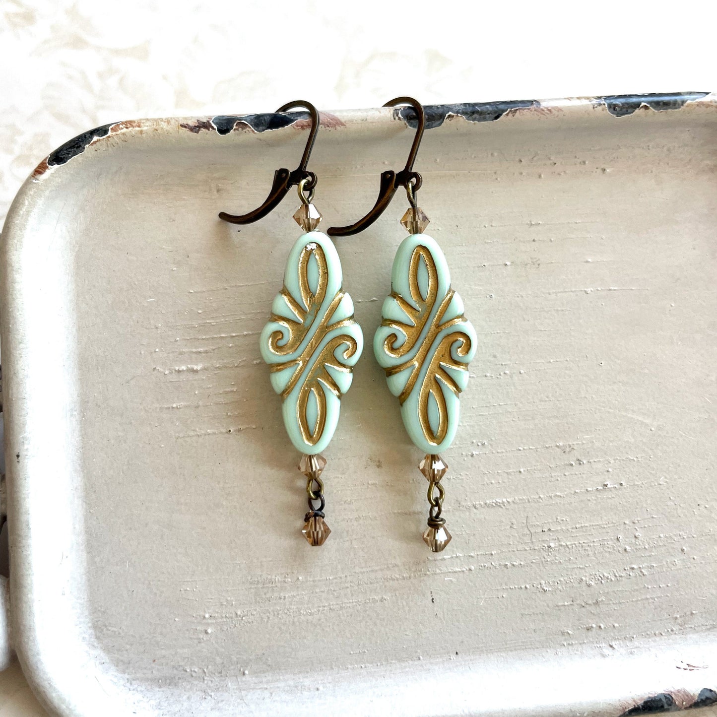Vintage mint green drop earrings