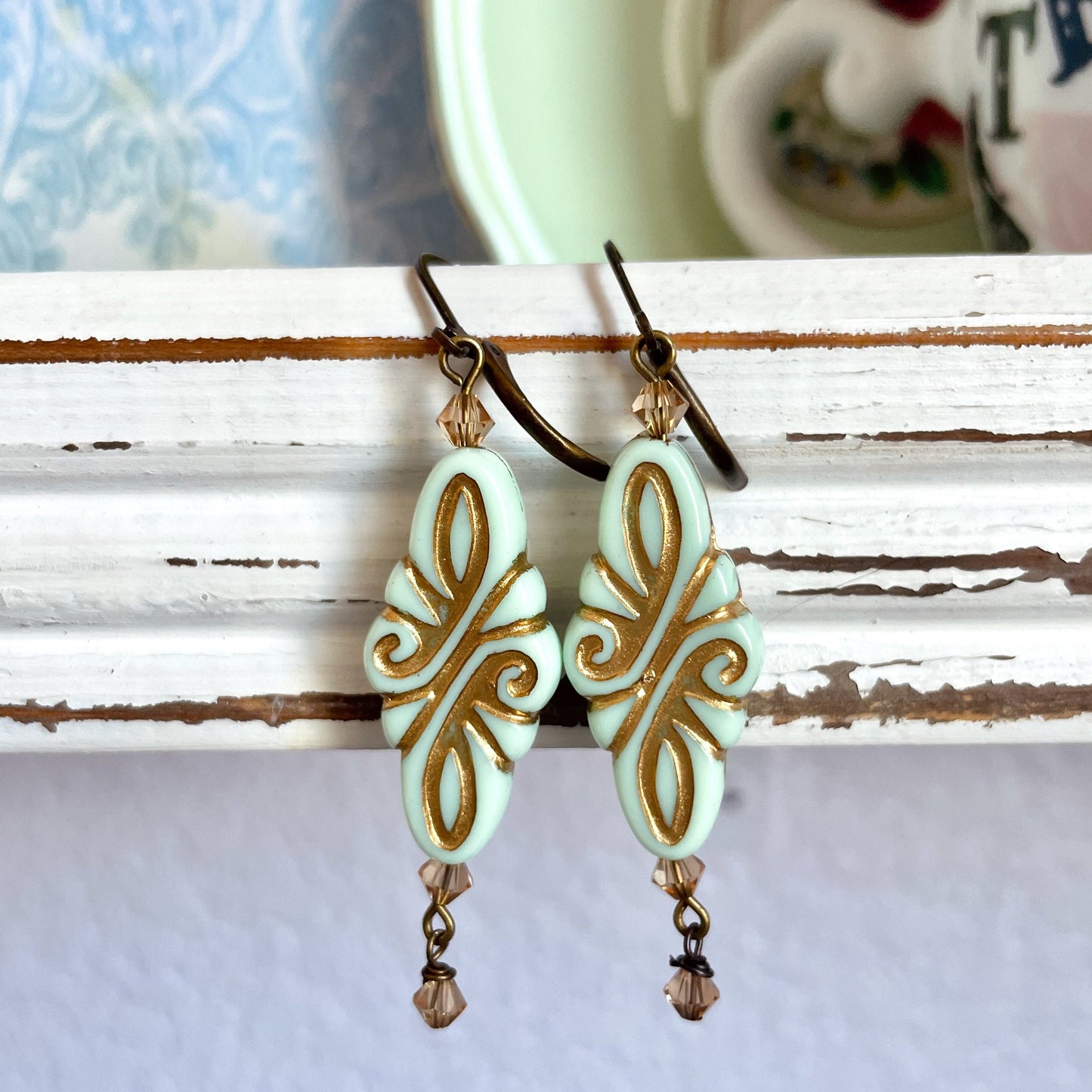 Vintage mint green drop earrings