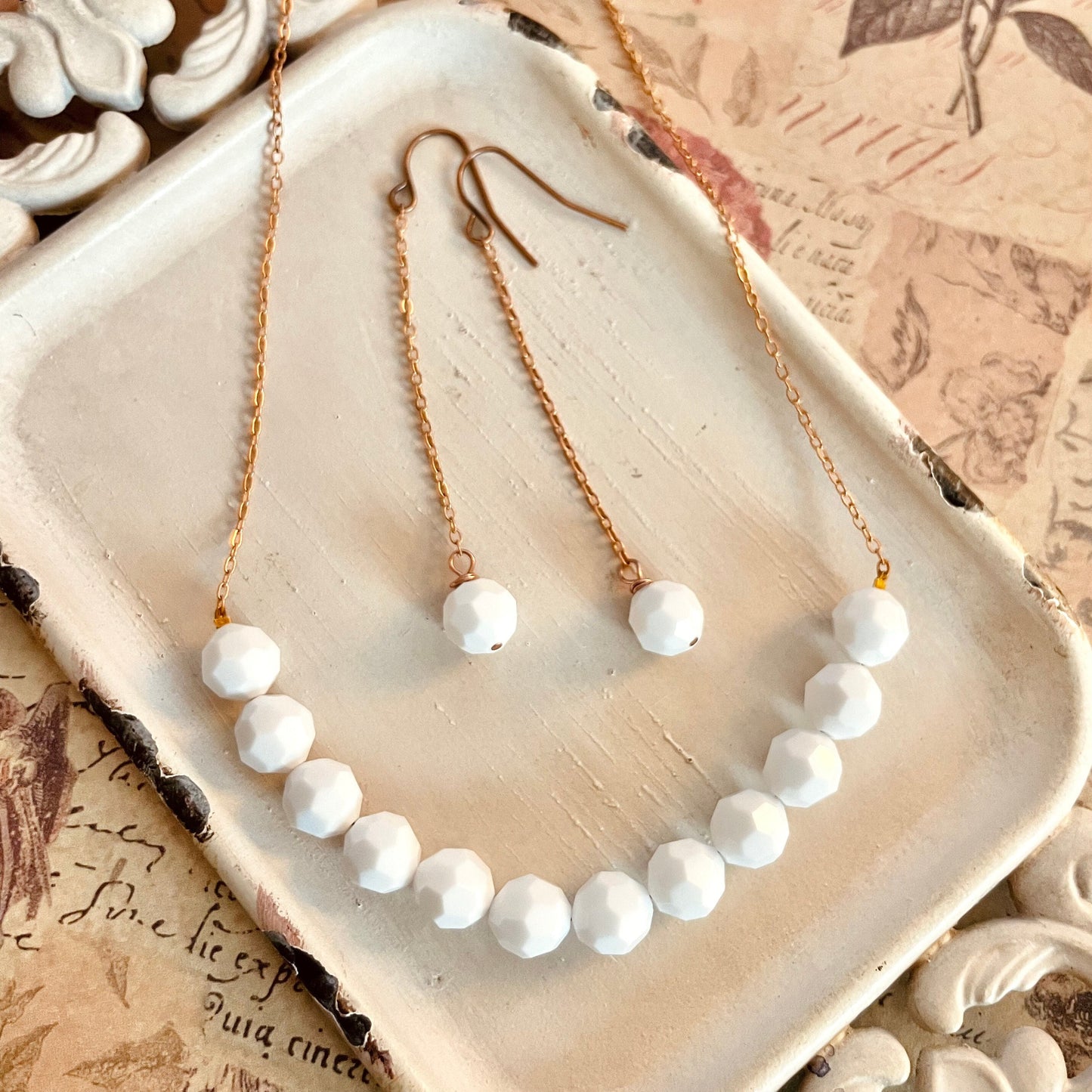 Vintage Swarovski crystal necklace, earrings,  or set in white crystal