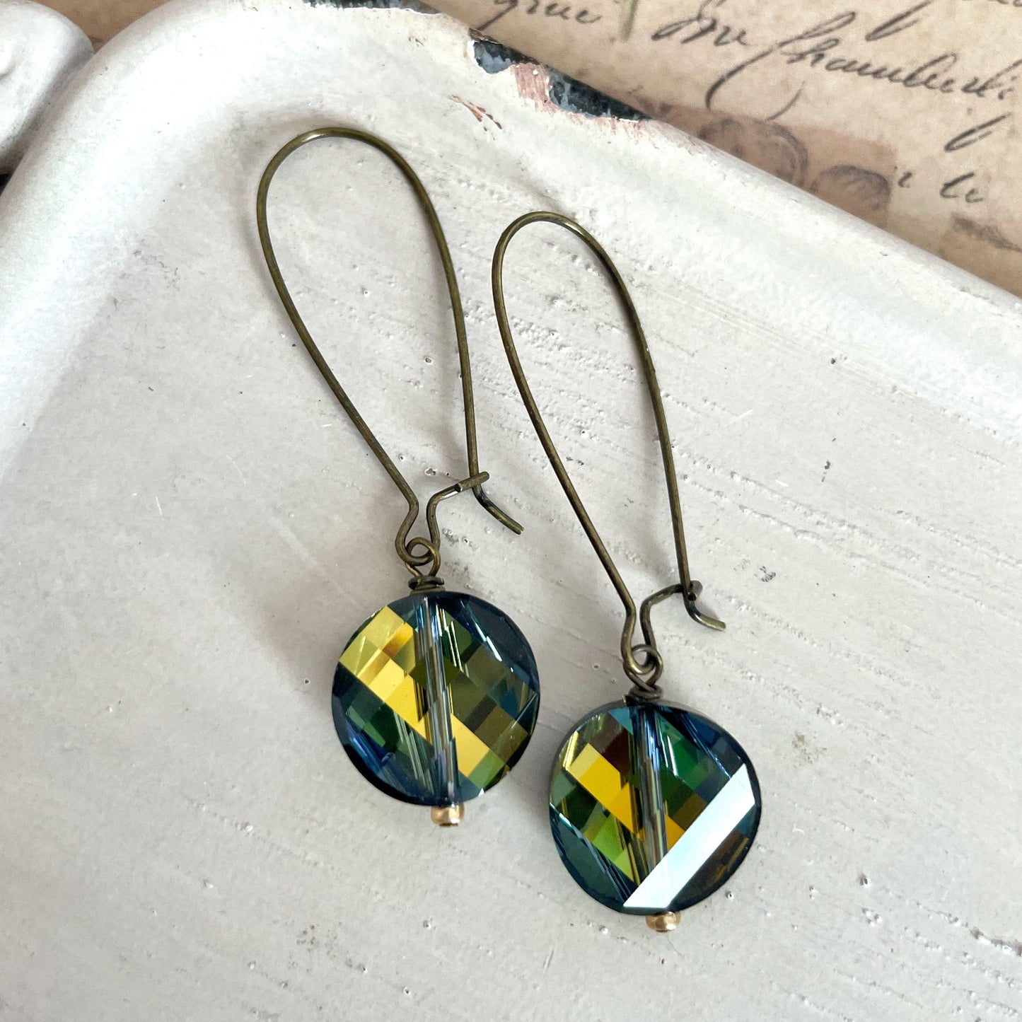 Vintage Swarovski crystal necklace or earrings set in tabac