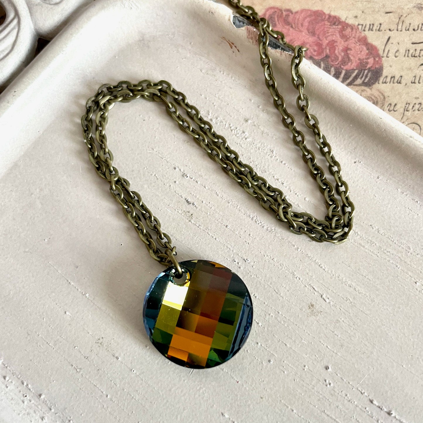 Vintage Swarovski crystal necklace or earrings set in tabac