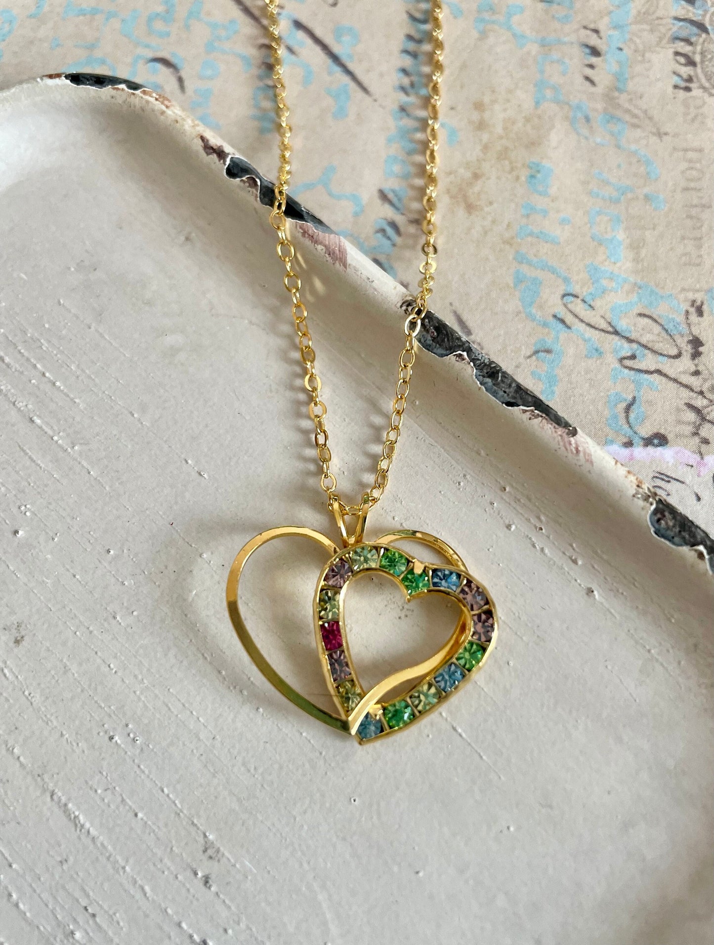 Vintage two of hearts necklace made with Swarovski pendant