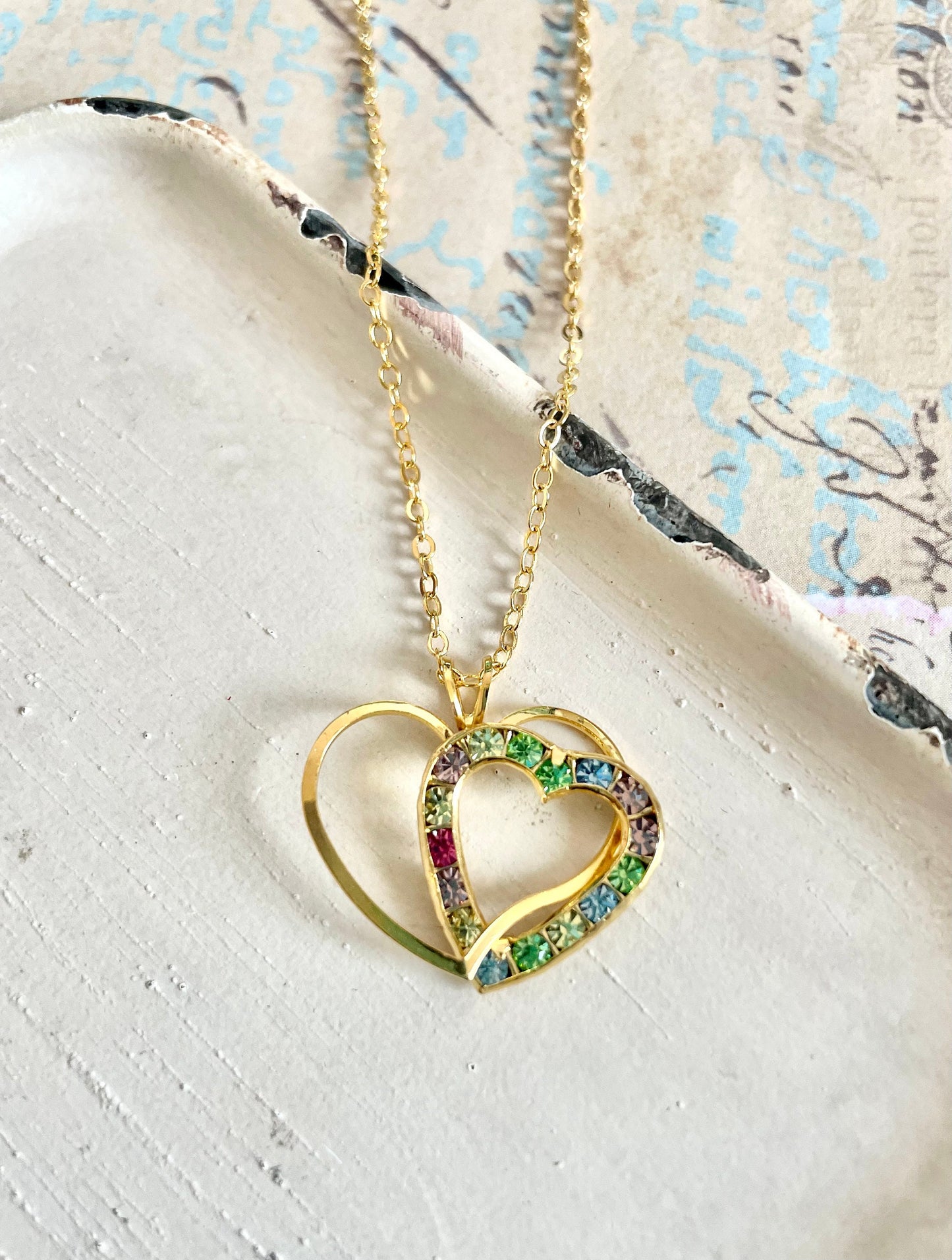 Vintage two of hearts necklace made with Swarovski pendant
